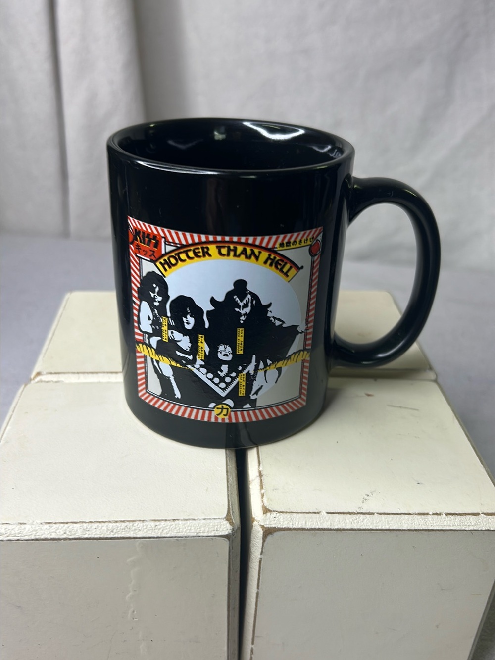 Kiss Black Ceramic Mug with Multicolor 'Hotter Than Hell' Artwork